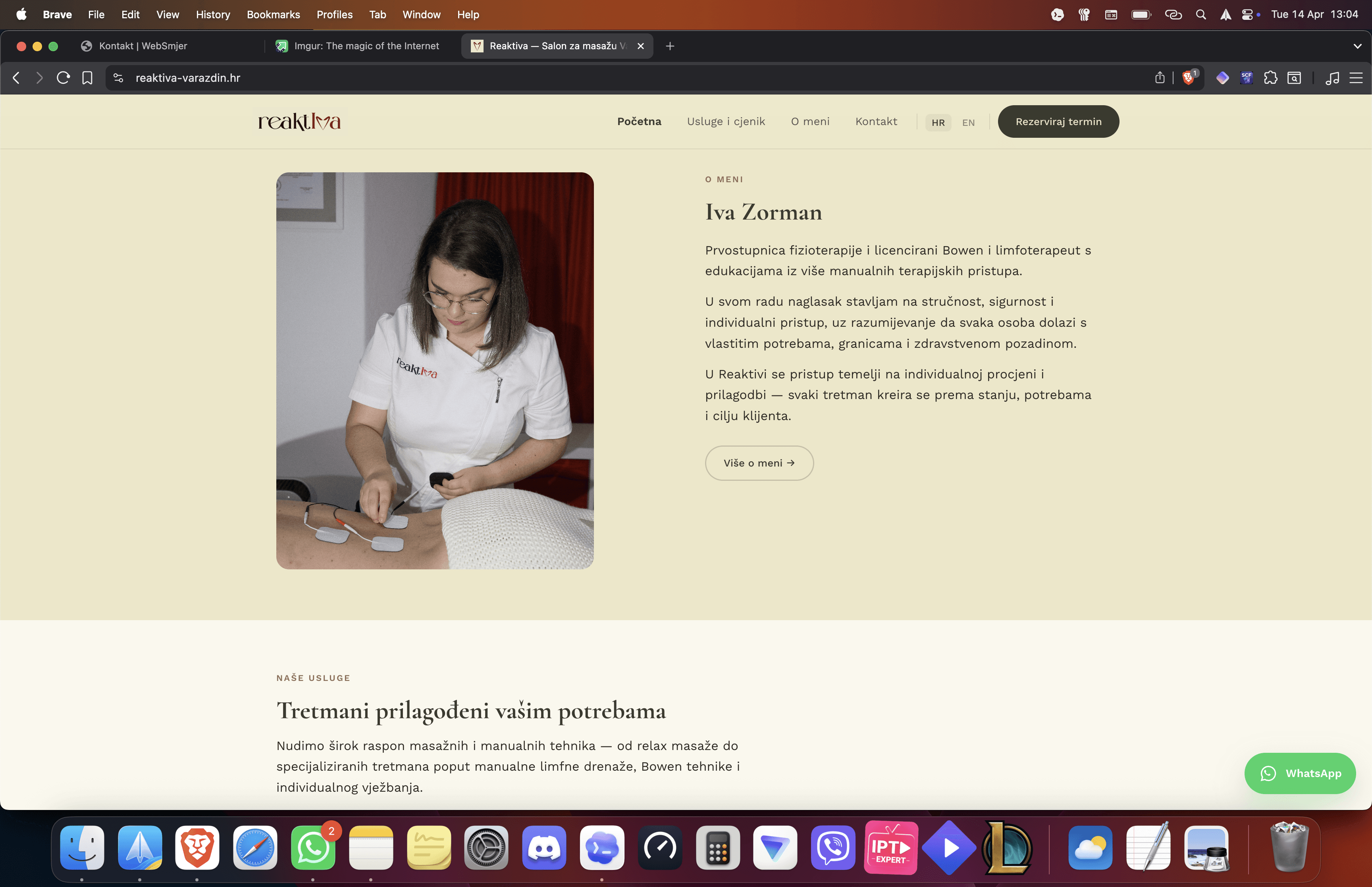 Sadržajni blokovi web stranice salona za masažu optimizirani za povjerenje i online rezervacije.